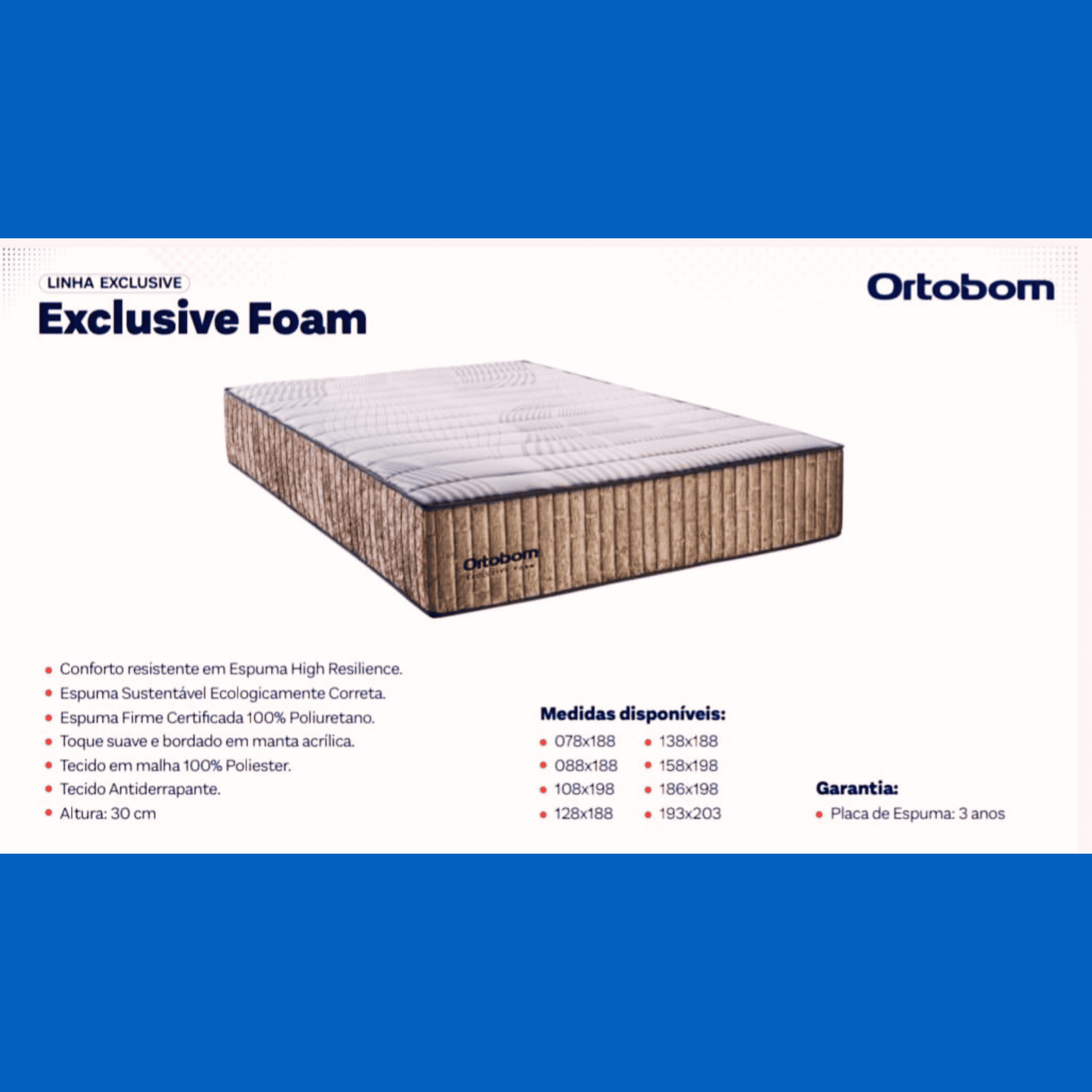 Colchão exclusive Foam pura espuma HR suporta 200kg 138x188x30